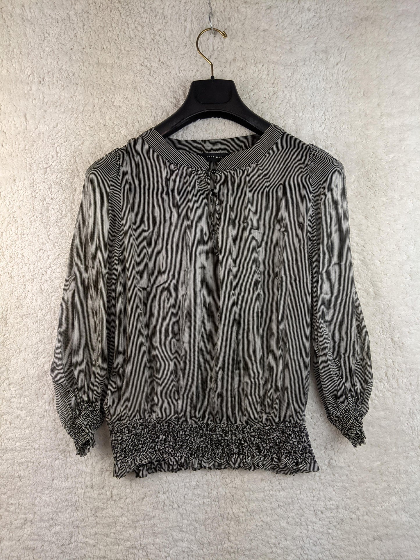 Front view of Zara Basic black striped blouse