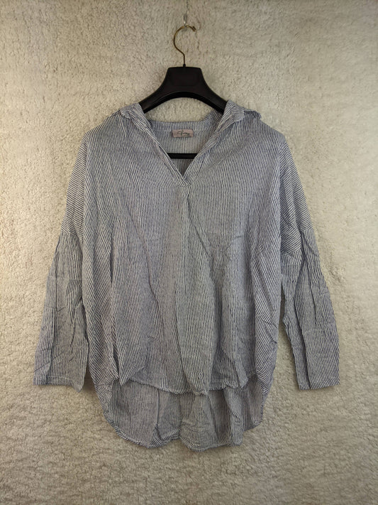 Front view of blue striped blouse