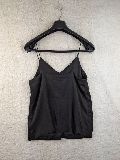 Back view of black camisole top on hanger