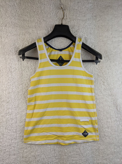 Front view of yellow striped tank top