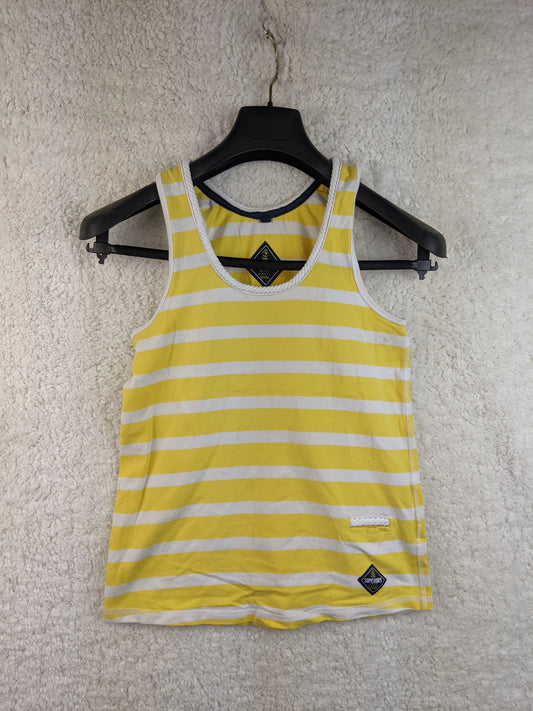 Front view of yellow striped tank top