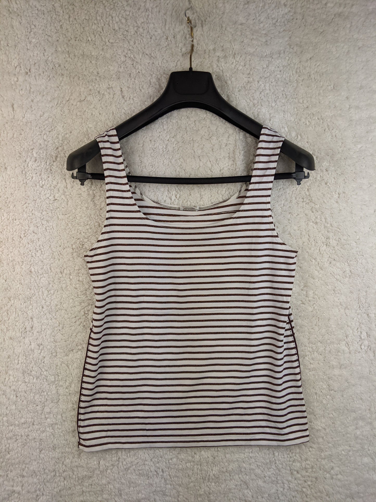 Front view of a brown striped tank top