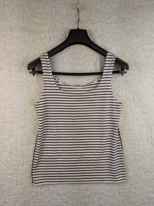 Front view of a brown striped tank top