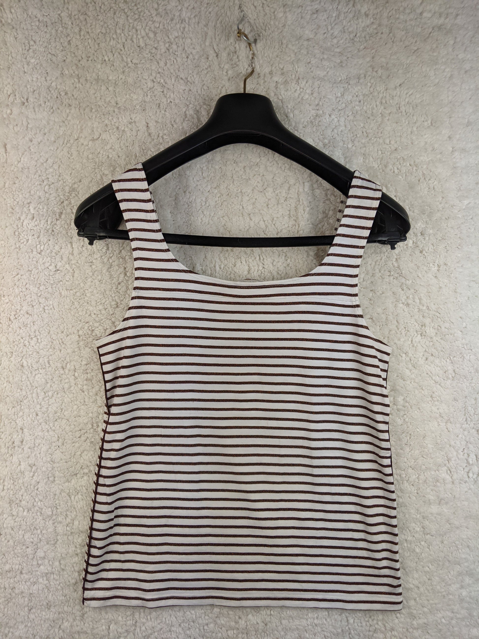 Back view of a brown striped tank top