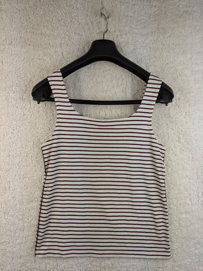 Back view of a brown striped tank top