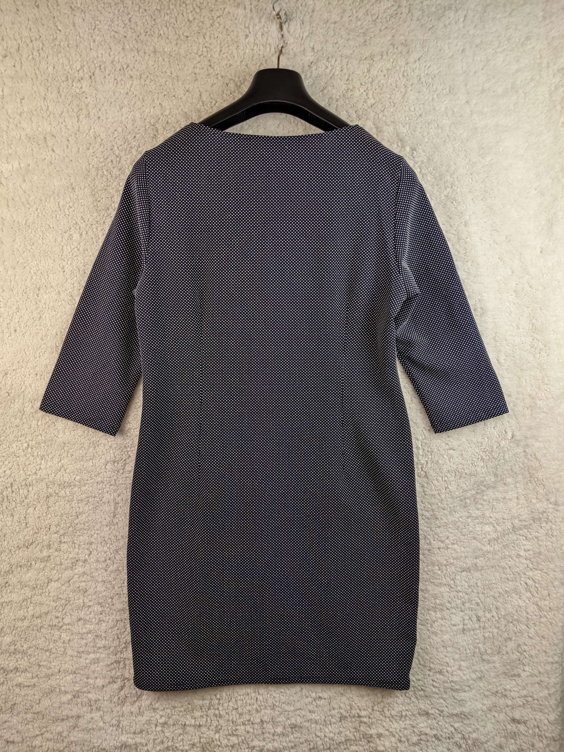 Back view of Laura di Sarpi navy patterned dress