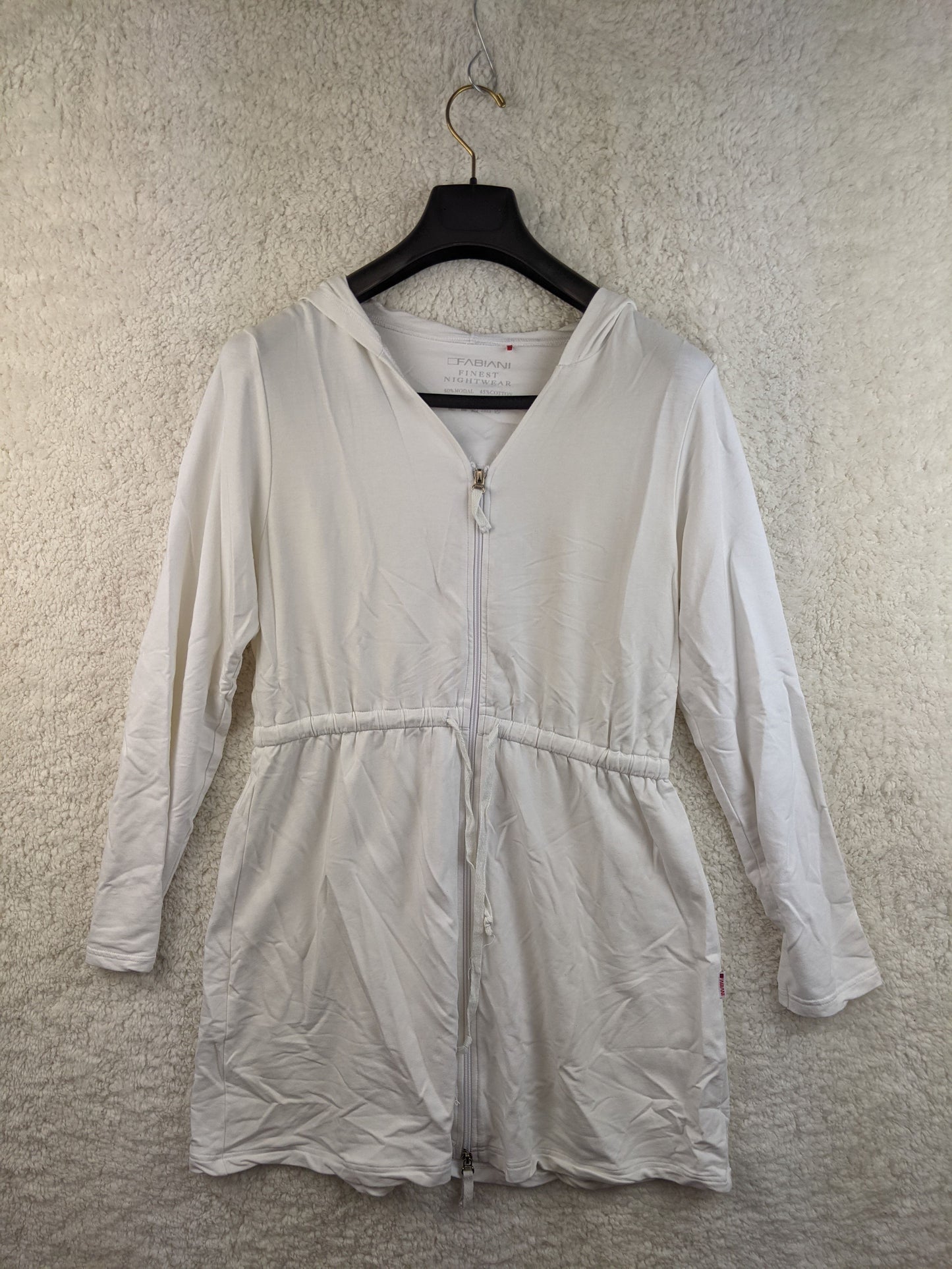 Front view of white Fabiani hooded nightwear dress