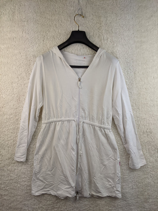 Front view of white Fabiani hooded nightwear dress