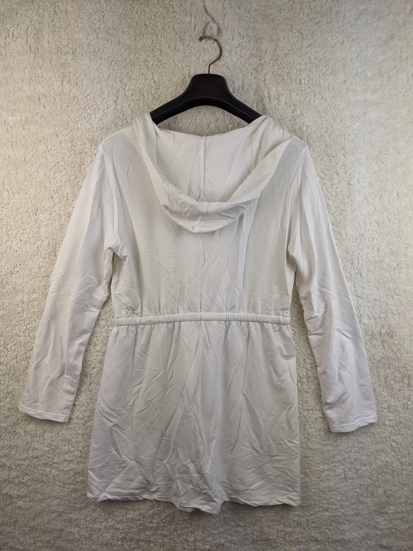 Back view of white Fabiani hooded nightwear dress