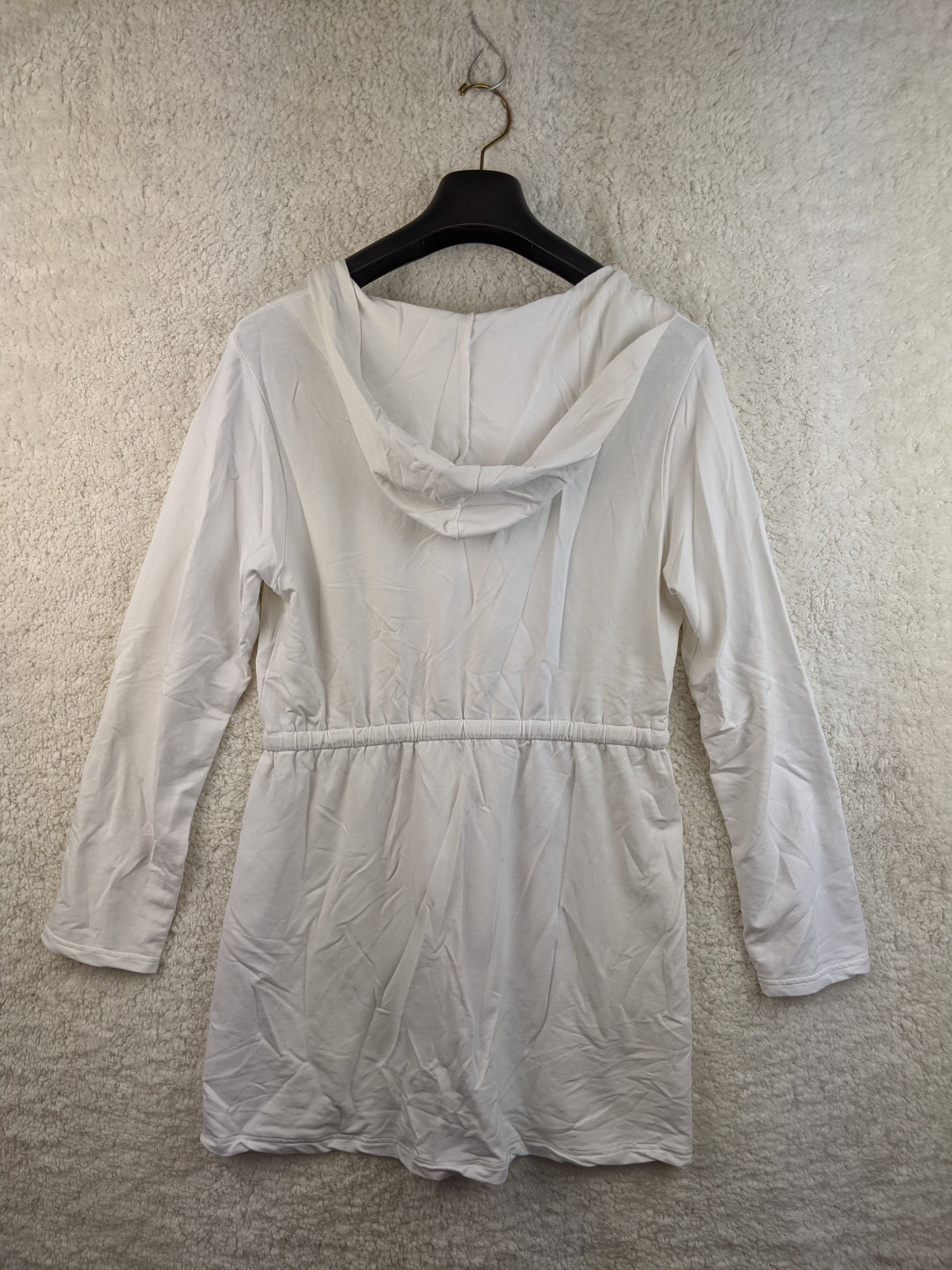 Back view of white Fabiani hooded nightwear dress