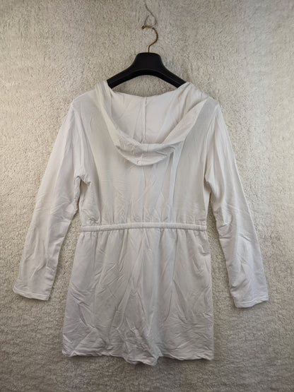 Back view of white Fabiani hooded nightwear dress