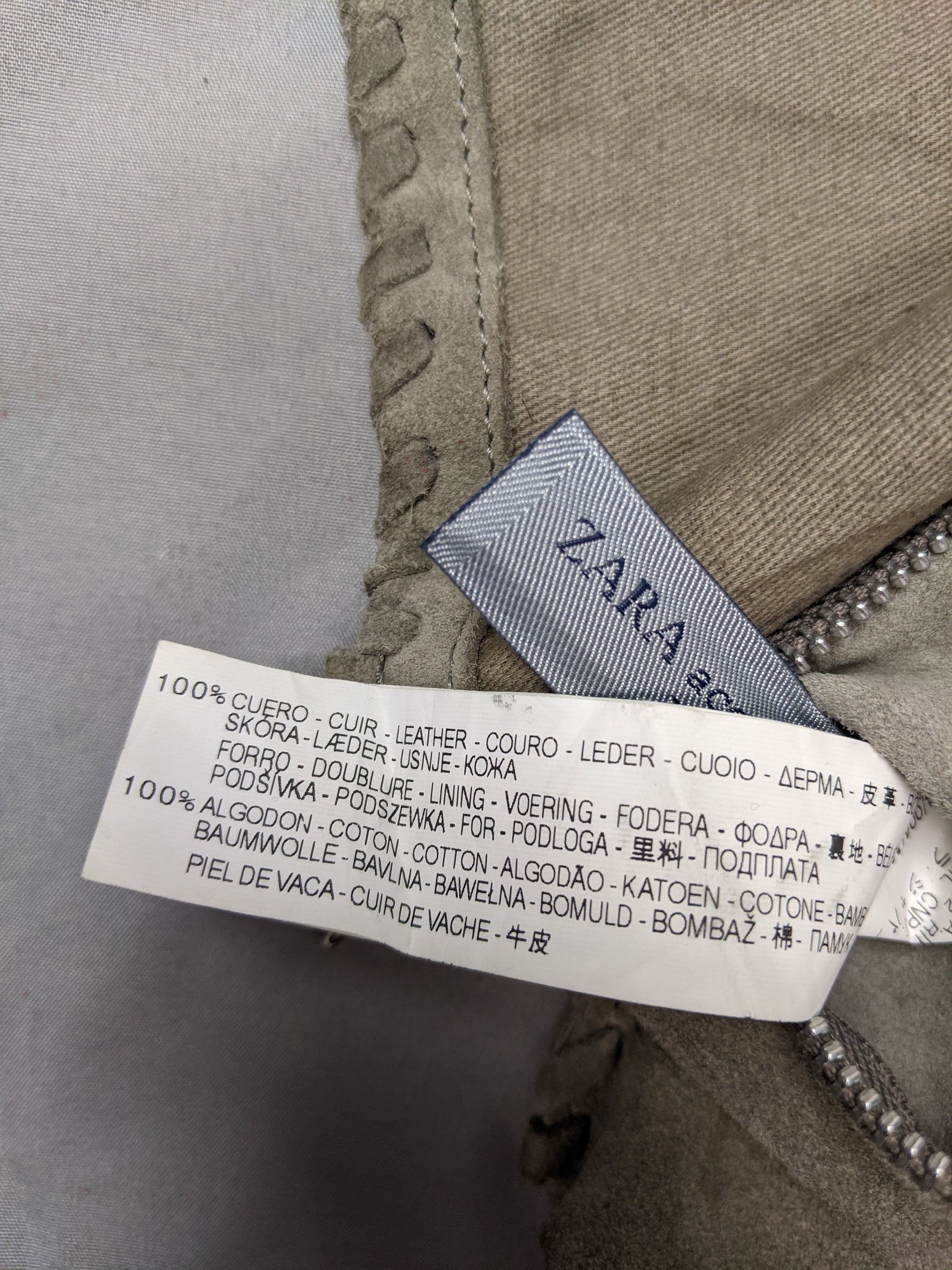 Close-up of leather and lining label in the bag