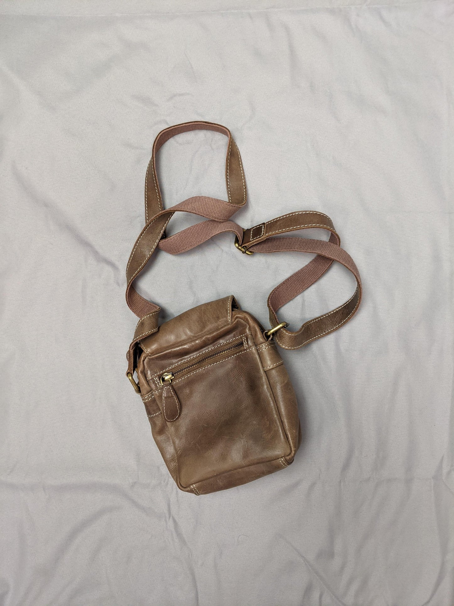 Back view of MioMi brown faux leather crossbody bag