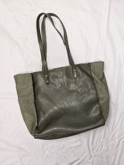 Back view of olive green tote bag