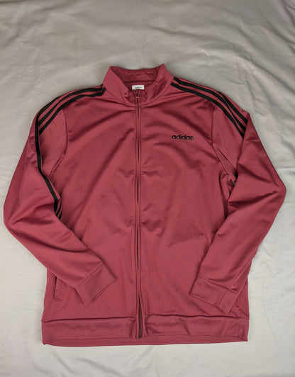 Front view of maroon Adidas track jacket