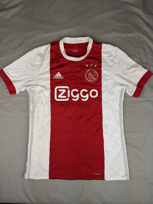 Front view of Adidas red and white Ajax football jersey
